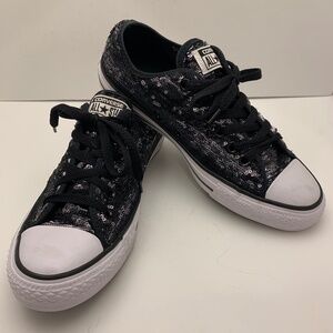 Womens US Size 8 Converse All Star OX Sequin Black Silver 549665C Sneaker Shoes